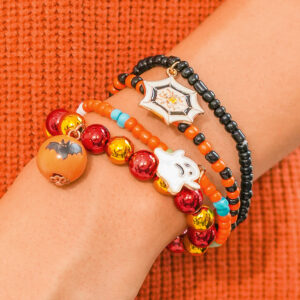 Orange 4pcs Halloween Ghost Spider Web Beaded Bracelet Set