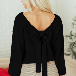 Black Bow Backless Bubble Sleeve Sweater