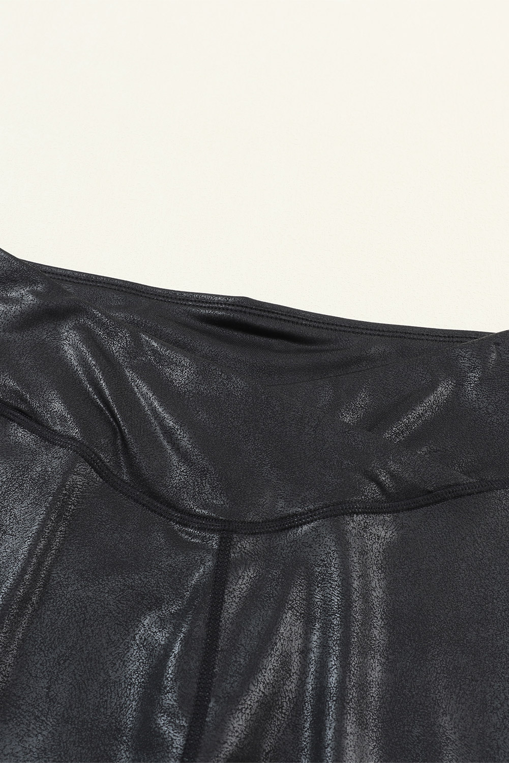 Black Crossed Dip Waist Sleek Leather Leggings - Image 8