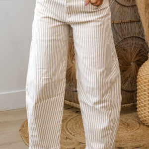 Khaki Stripe Casual Barrel Jeans