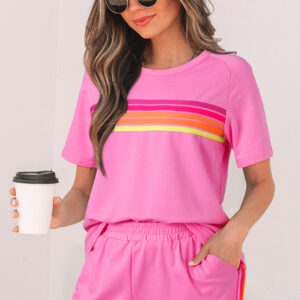 Bonbon Striped Patch Front Casual Tee