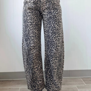 Black Leopard Print High Waist Barrel Jeans