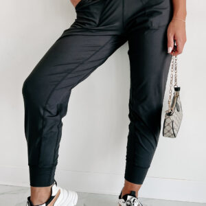 Black Exposed Seam High Waist Pocketed Joggers
