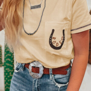 Apricot RODEO Horseshoe Embroidered Patch Pocket T Shirt