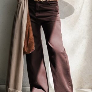 Coffee Loose Straight High Waist Solid Color Jeans
