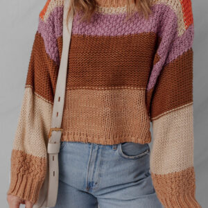Multicolour Cropped Colorblock Drop Shoulder Knitted Sweater