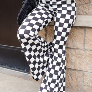 Black Checkerboard High Rise Casual Flared Pants