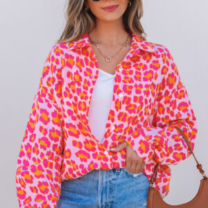 Rose Leopard Printed Button Up Loose Shirt