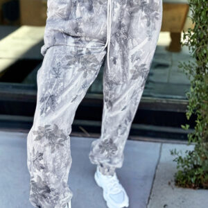 Gray Camo Print Cozy Drawstring Elastic Waist Jogger Pants