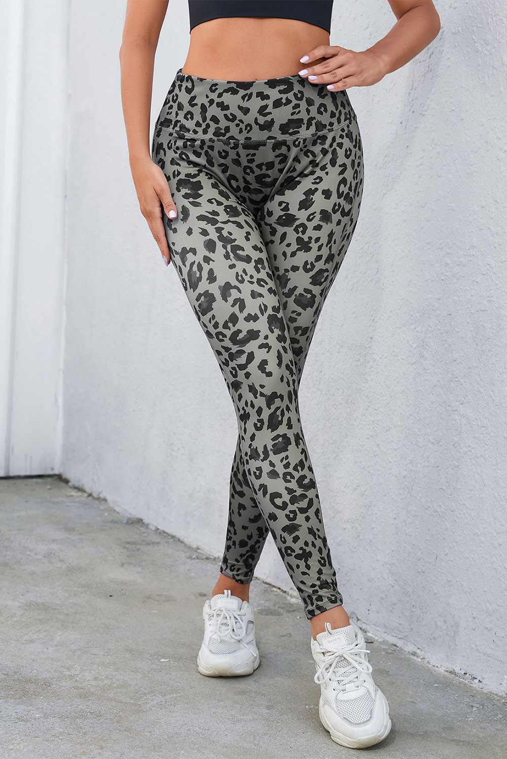 Gray Classic Leopard Print Active Leggings - Image 5