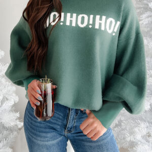 Blackish Green HO HO HO MERRY CHRISTMAS Drop Shoulder Loose Sweater