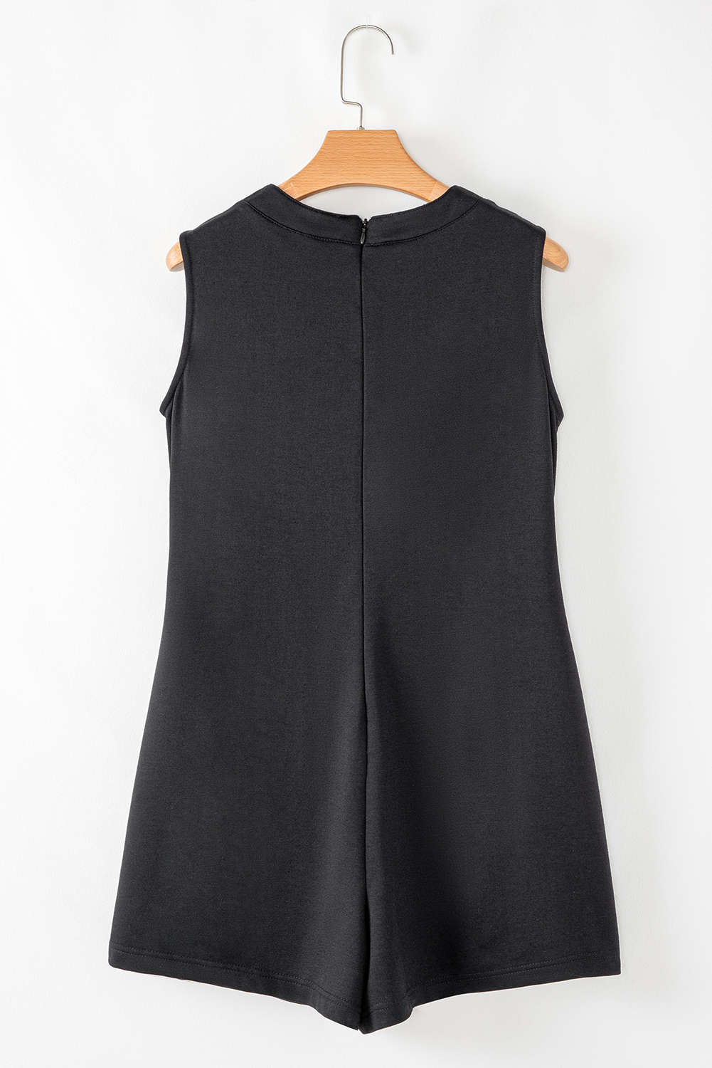 Black white Tie V Neck Pintuck Sleeveless Loose Romper - Image 8