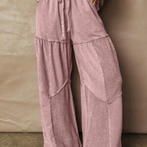 Careys Mineral Wash Tiered Wide Leg Patchwork Drawstring Pants
