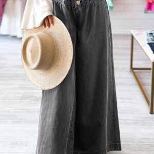 Carbon Grey Mineral Wash Button Fly Waist Wide Leg Jeans