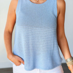 Beau Blue Horizontal Ribbing Patchwork Swing Sweater Tank