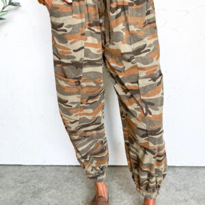 Green Camouflage Printed Drawstring Elastic Waist Jogger Pants