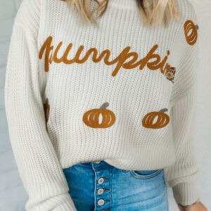 White Pumpkin Yarn Stitch Ribbed Knit Sweater