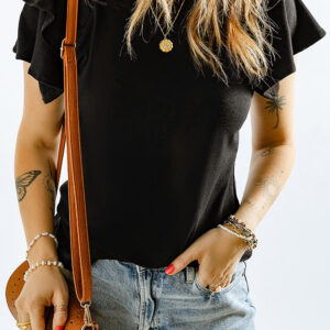 Black Plain Tiered Ruffled Short Sleeve T Shirt