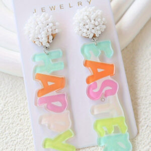 Pink Colorful HAPPY EASTER Drop Earrings