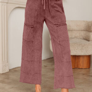 Wild Ginger Mineral Wash Lace-up High Waist Raw Hem Patched Pocket Pants