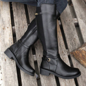 Black Side Zipper Knee High Chunky Low Heel Boots