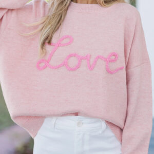 Pink Corded Love Script Graphic Baggy Sweater
