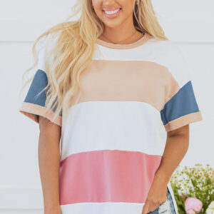 Multicolour Colorblock Patchwork Side Split Tunic T Shirt