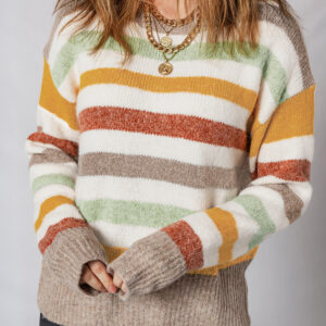 Multicolour Stripe Drop Shoulder Crew Neck Sweater