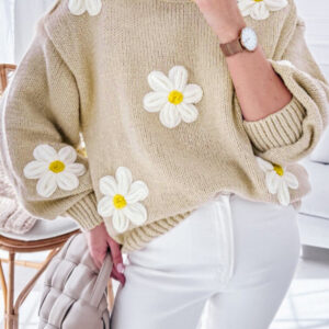 Parchment Floral Crochet Chunky Knit Sweater