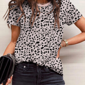 Apricot Cheetah Print O-neck Short Sleeve T Shirt