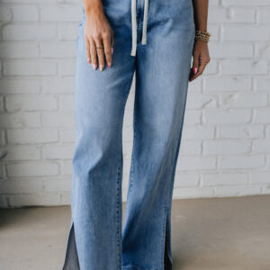 Myosotis Slit Leg High Rise Drawstring Casual Jeans