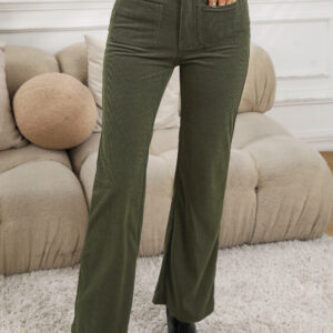 Green High Waist Square Pockets Corduroy Pants