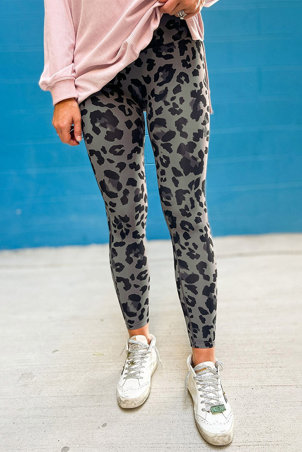 Gray Classic Leopard Print Active Leggings - Image 7