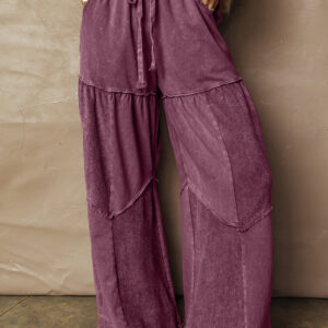 Wild Ginger Careys Mineral Wash Tiered Wide Leg Patchwork Drawstring Pants