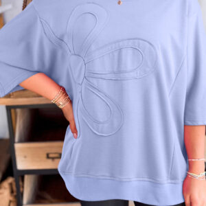 Beau Blue Floral Patched Half Sleeve Tunic Top