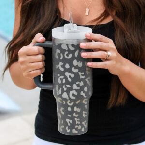 Gray Leopard Print 40OZ Stainless Steel Portable Cup with Handle