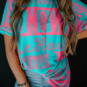 Green Howdy Cowboy Letter Printed Western Fashion Tee