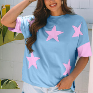 Myosotis Frayed Denim Star Patched Oversize T Shirt