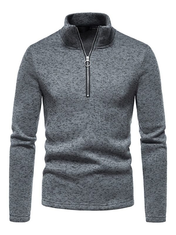 Men's solid color turtleneck zipper long sleeve sweatshirt - Image 4