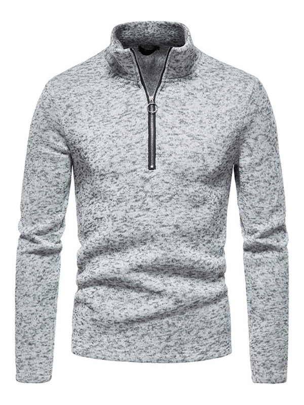 Men's solid color turtleneck zipper long sleeve sweatshirt - Image 3