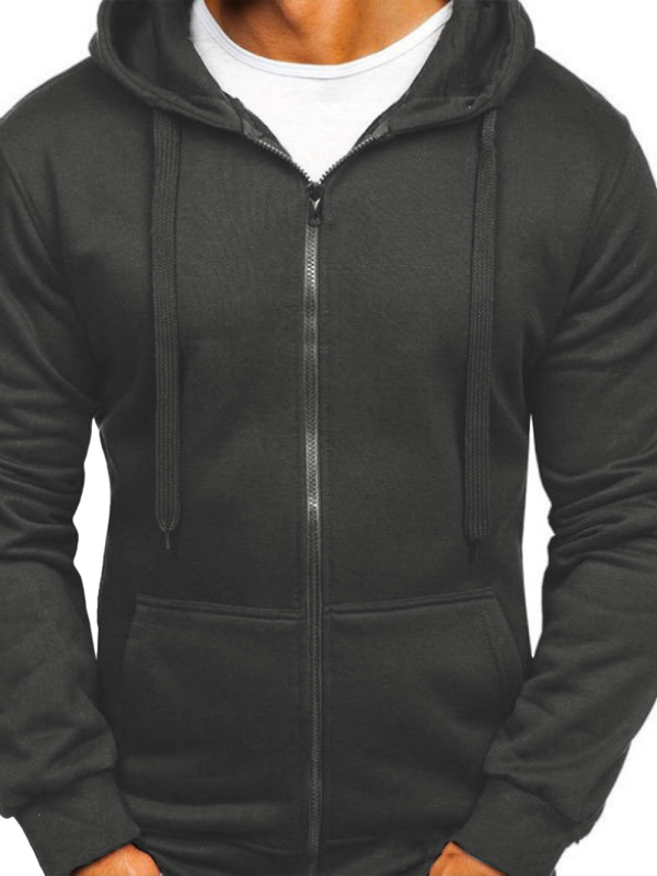 Men's Solid Color Basic Zipper Hoodie - Image 4