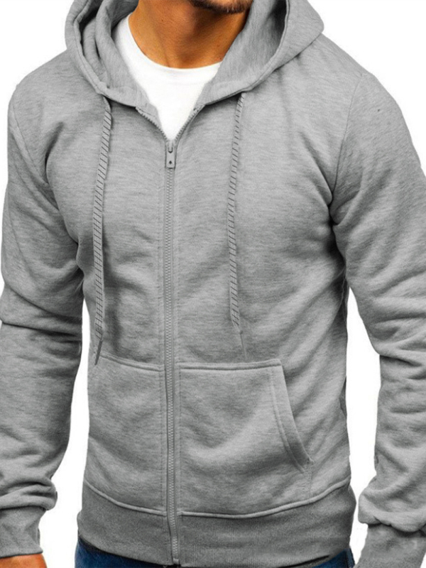 Men's Solid Color Basic Zipper Hoodie - Image 2