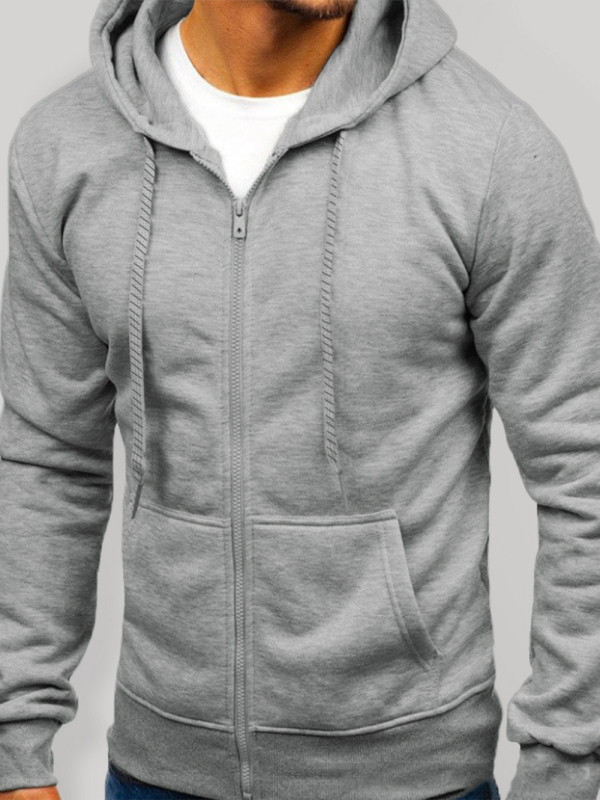 Men's Solid Color Basic Zipper Hoodie - Image 3