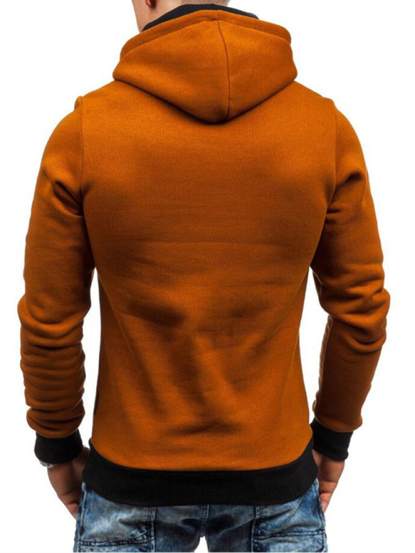 Men's diagonal zipper solid color long-sleeved hoodie - Image 8
