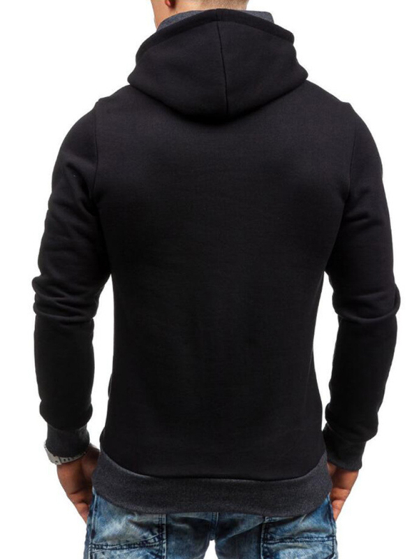 Men's diagonal zipper solid color long-sleeved hoodie - Image 13