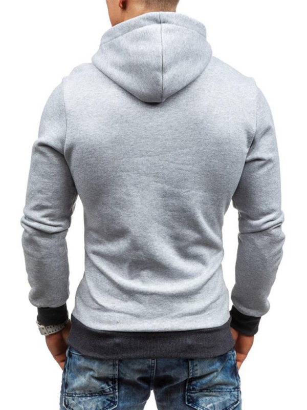 Men's diagonal zipper solid color long-sleeved hoodie - Image 6