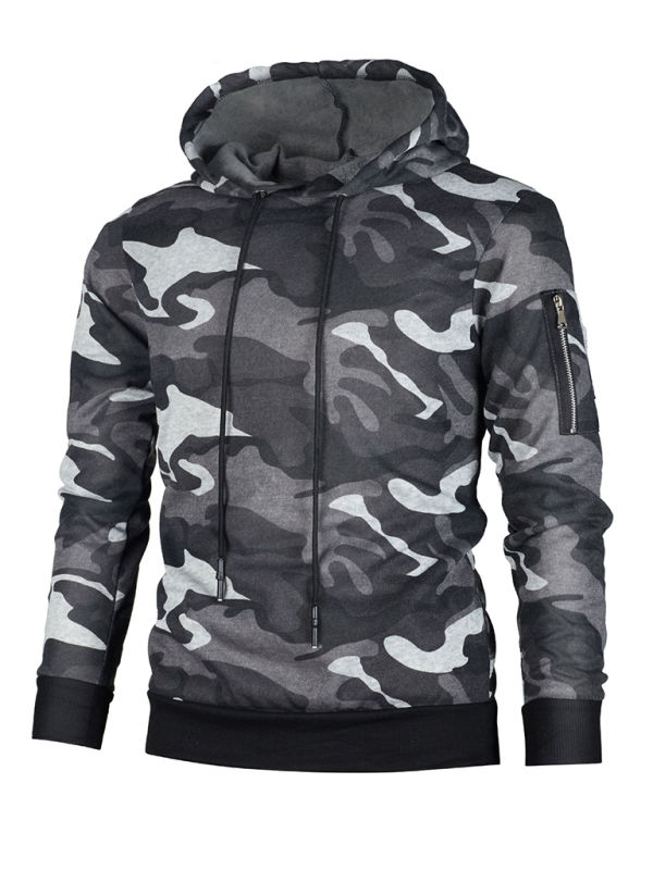 Men's camouflage pocket long-sleeved hoodie - Image 6