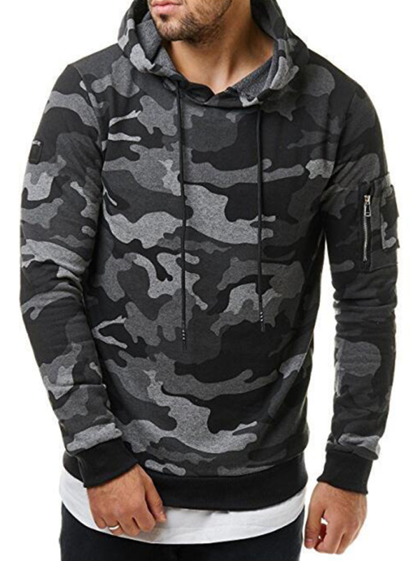 Men's camouflage pocket long-sleeved hoodie - Image 9