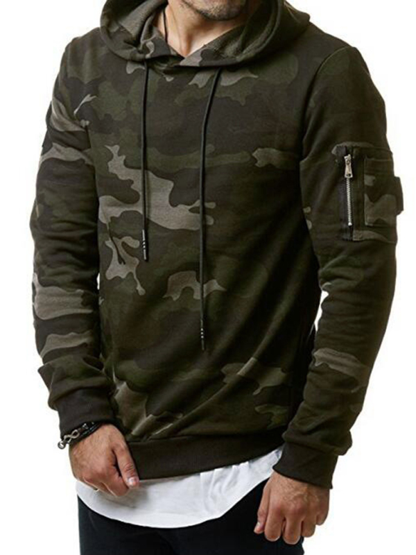Men's camouflage pocket long-sleeved hoodie - Image 2