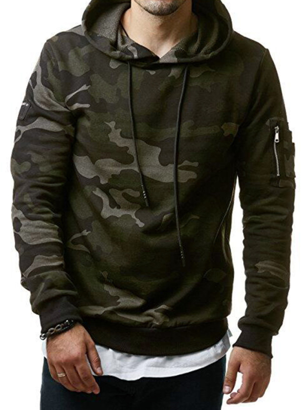 Men's camouflage pocket long-sleeved hoodie - Image 4
